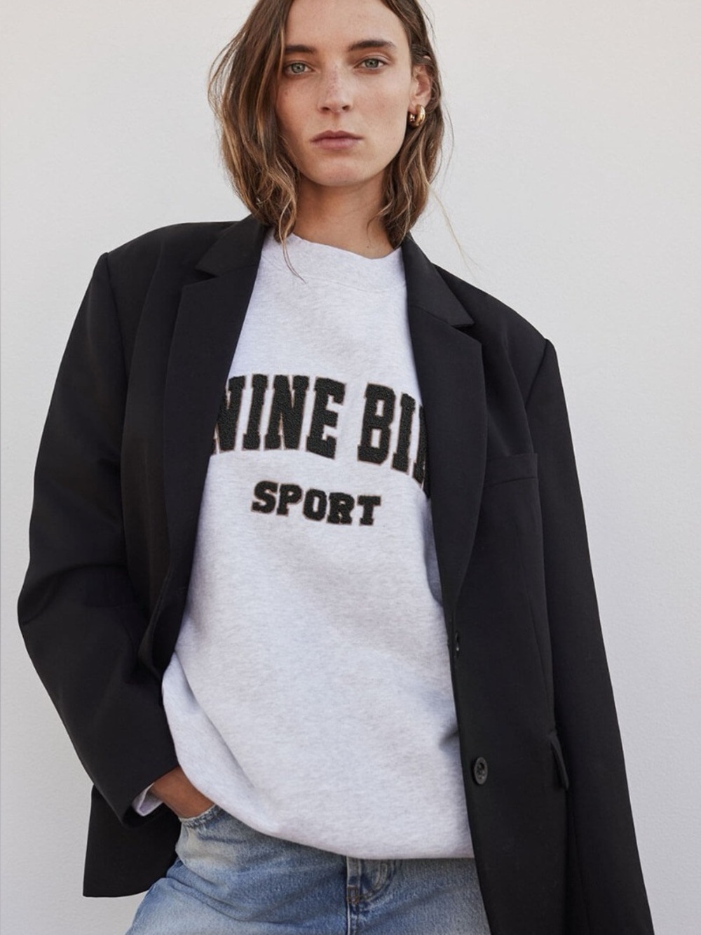 Anine Bing Tyler Oversized Pullover Mockneck Crewneck Sweater in Heather Gray - Picture 2 of 14